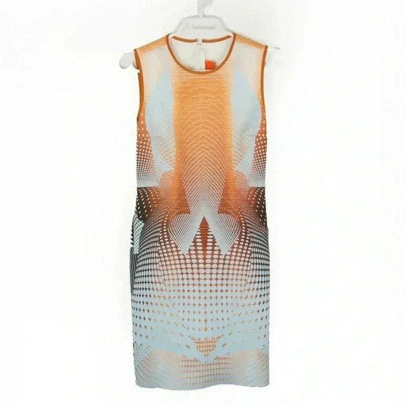 Clover Canyon Orange Blue Abstract Polka Dot Sleeveless Scuba Dress - Picture 1 of 2